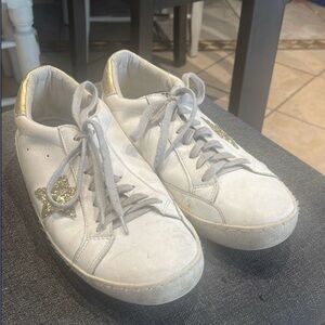 Golden Goose White and Gold Glitter Sneakers